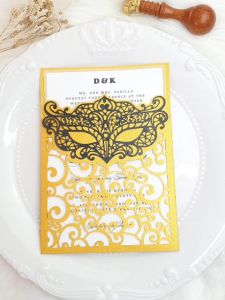 Laser cut Die Cut Modern Mask Masquerade Party Theme 5x7 (5R) Pocket Invitation Card Cover for Wedding Birthday Christening Debut 18th Birthday | Available in many colors | Crafter Bax
