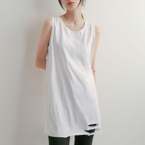 MOCHU | Holey Sleeveless Mid-long White Tank Top