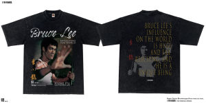 เสื้อยืดแขนสั้นผ้าฝ้ายแท้สไตล์ย้อนยุคสไตล์อเมริกันของ BruceLee ทรงหลวม คอลเลกชั่นฤดูใบไม้ร่วง 2022 สำหรับผู้ชาย