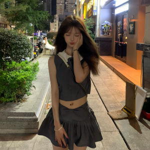 Korean Style Vest Top And Skirt Two-Piece Set Short Sleeve Comfortable Fit Autumn Fashion Womens Clothing Set Universal Size