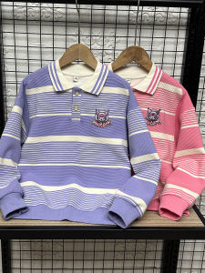 Stylish Striped Sweatshirt Spring Autumn Turn-down Collar Top for Middle And Big Children Trendy Kids Clothing Polyester Fiber