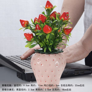 Bình Hoa Gốm Sáng Tạo Màu Đỏ Trang Trí Văn Phòng Hoa Nhựa Mô Phỏng Trang Trí Bàn Trang Trí Nhà Phong Cách Trung Hoa Mới