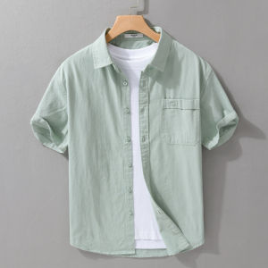 Mens Pure Cotton Short Sleeve Shirt Summer Thin Casual Breathable Fresh White Workwear Full Cotton Trendy Inch Shirt