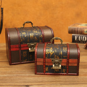 Retro Lockable Jewelry Box Wooden Handmade Craft Storage Organizer for Children Password Protected Treasure Chest Style