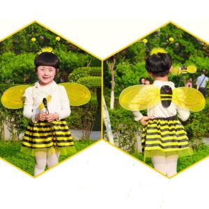 4 PCS Childrens day Yellow Bee Wings Costume Cosplay Kids Girls Fairy Wings Headband Dress up for Stage Birthday Party Supplies