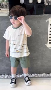 Set bộ thun tay ngắn bé trai áo thun họa tiết Hiking rêu kèm quần short 9đến 25kg BERNIE T1124B77