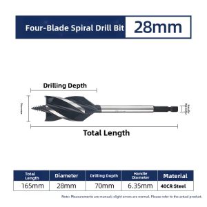LASH | High Hardness Multi-Function Woodworking Drill Bit 3-Blade 4-Slot Extended Drill Bit