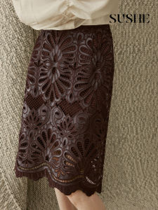 SUSHE | Retro Elegant Laser-cut Eco-friendly PU Leather High-waisted H-shape Skirt