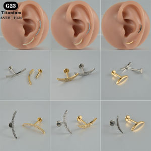 1PC G23 Solid Titanium Mirco insert Zircon Moon Earring Gold Anodized Cartilage Ear Helix Labret  Piercing Jewelry