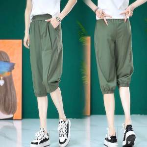 Quick Dry Casual Pants Women Summer Thin Ice Silk Cuffed Seven-Footers Harajuku Style High Waist Other Material 100%