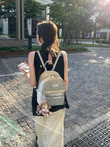 Silver Womens Fashionable Backpack Korean Style Travel Shoulder Bag Soft Commuter Style Zipper Closure Daily Use Backpack