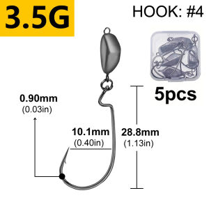 WODJYJ 5pcs/Box 3.5g 5g 7g 10g 12g 14g  bullet jig head fishhooksdeep sinker weight with offset hooks for soft worm bass tackle