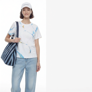 Colorful Stripe Print Short Sleeve T-shirt Loose Fit