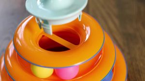 Catstages Tower of Tracks  Interactive  3  Layered Cat Track Toy  With Rotating Ball  Orange