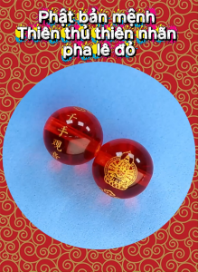 Vòng chuỗi đeo tay đá xanh lá 8 ly và 10 ly charm Phật bản mệnh Thiên thủ thiên nhãn pha lê đỏ