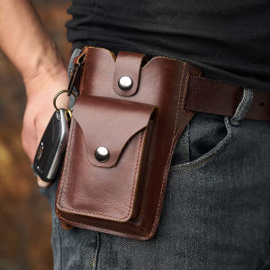 Mens Crazy Horse Genuine Cowhide Leather Chest Bag Mens Leather Vintage Style Waist Bag Durable Waist Packs Belt Messager Shoulder Bags Outdoor Male Fanny Pack Sporty 6.5-inch Cell Phone Waist Pack NASVA