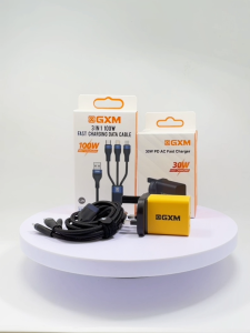 GXM 30W Fast Charger + 3-in-1 100W Charging Cable Bundle | USB-C PD & USB-A | Type-C / Lightning / Micro-USB | Fast & Safe Charging
