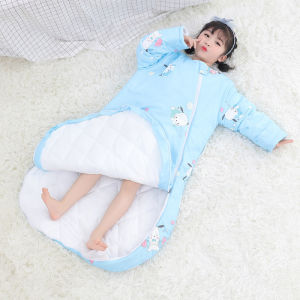 Thickened Pure Cotton Childrens Sleeping Bag Anti-Kick Blanket for Spring Autumn Winter Seasons Girls Boys Kids Sleepwear