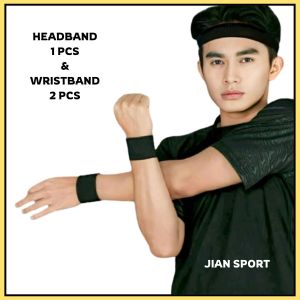 Head Band Sport 1pcs + Wristband Olahraga 2pcs Bando Ikat Kepala - Deker Tangan Pria Wanita