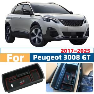 For Peugeot 3008 GT 2017 2018 2019 2020 2021 2022 2023 2024 2025 Car Armrest Hidden Case Black Organizer Storage Box Accessories
