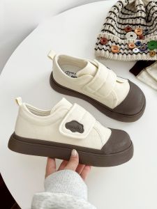 Womens Canvas Slip-On Shoes round Toe Low Top Casual Style with Magic Tape Fastening Youth Footwear Spring Summer New Model
