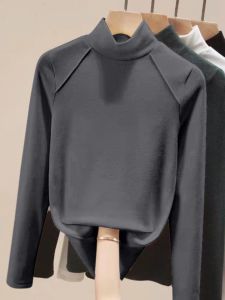 Double-Sided Dralon Half-High Collar Long Sleeves T-shirt Spring and Autumn New Arrival Fashionable Stylish All-Matching Slim Fit Slimming and Warm Tops