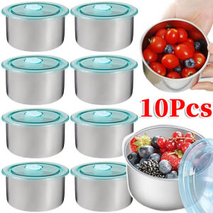 10/5pcs Stainless Steel Leakproof Fresh Keeping Box / Heat Resistant Food Storage Container with Cover / Sealed Round Bowl for Kitchen Tableware