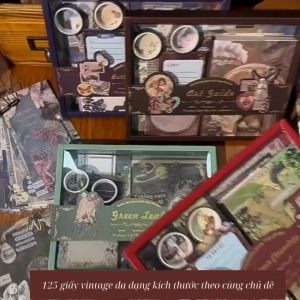 Set quà sổ tay handmade Món quà sinh nhật kèm 125 giấy trang trí phong cách vintage - Album VINTA