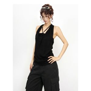 EVPGB | Elegant Black Fake Two Piece Halter Top Tank for Summer