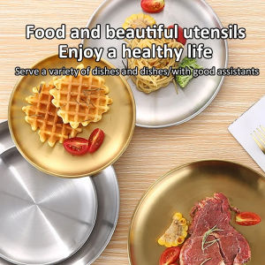 1pc Stainless Steel Round Plate Shallow Tray 14-30cm Camping Plate Gold/Silver Home Outdoor BBQ Dishes Cookware Food Container