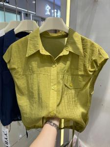 Áo Sơ Mi Nữ Tay Ngắn Cổ Polo Dáng Rộng Mùa Hè 2025 Phong Cách Mới Thời Trang Thường Ngày Chất Liệu Polyester Màu Trơn