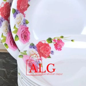 12pcs Piring Makan Melamin Cekung Anti Kelopek Tahan Panas 9inc