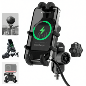 Motowolf | Shock Absorbing Motorcycle Phone Mount Wireless Charging