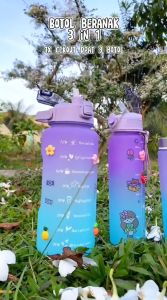 (BISA COD 100% FREE ONGKIR) Botol Minum Gradasi Viral Botol Beranak 3 in1 Botol Doff Free Sedotan & Sticker Kapasitas 2 Liter