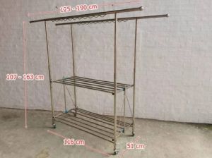 ผ้ายาวพิเศษ ราวตากผ้า 2ชั้น ราวแขวน 3ระดับ ห่วง ปรับสูงต่ำ พับได้