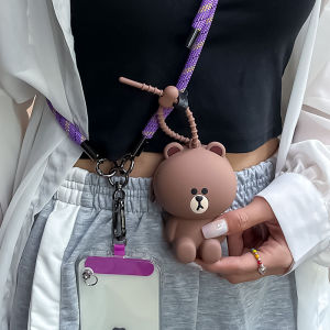 Creative Silicone Phone Strap Cute Mini Bear Grid Cartoon Crossbody Bag Coin Purse Bluetooth Earphone Storage School Bag Document Bag Multi-Color