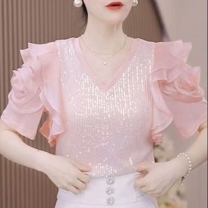 Herstore Light Blouse shine blouse short sleeves tshirt