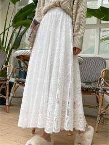 Váy Ren Móc Len Nữ Vintage Kiểu Boho Cạp Cao Dài Maxi Dáng Chữ A Dài Đến Giữa Bắp Chân Mùa Xuân Hè Thiết Kế Rỗng Kiểu Váy Xòe Nữ