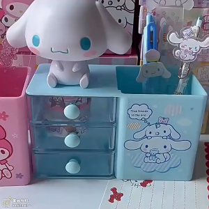 กล่องเก็บเครื่องเขียน Sanrio พร้อมช่องใส่ปากกาแบบลิ้นชัก ช่องใส่ปากกาแบบลิ้นชักสำหรับนักเรียน Sanrio ชั้นวางของบนเดสก์ท็อป กล่องเก็บของสุดน่ารัก