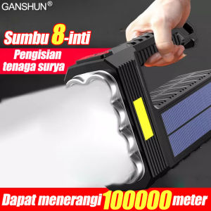 【Cahaya kuat jarak jauh 500000 meter】QIANSHUN Senter surya Led super terang senter 8LED+6COB Senter swat Senter cas Pencahayaan 8-sumbu Pengisian daya surya+USB isi ulang Catu daya berkelanjutan Seluruh tubuh tahan air LED Flashlight