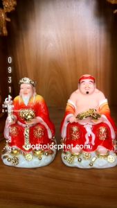 Bộ tượng 2 Ông Thần Tài Thổ Địa bằng đá đỏ nhiều cỡ cao 16-20cm