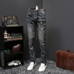 กางเกงยีนส์ทรงตรงชายทรงสลิมฟิต ทรงฤดูใบไม้ร่วง/ฤดูหนาว กางเกงขายาวทรงสลิมฟิตสำหรับผู้ชาย สไตล์เกาหลี เทรนด์แฟชั่น