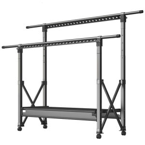 Foldable Floor-Mounted Balcony Clothes Drying Rack Double Rod Rising And Falling Luxury Aluminum Alloy Indoor Outdoor Use