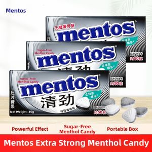 Mentos Strong Sugar-Free Mint Candy Iron Box 35g Approximately 50 Pieces Refreshing Strong Mint Cool Candy Snacks