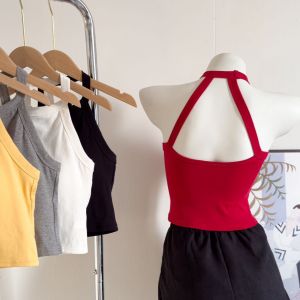 Tinh khiết gió gia vị Cô Gái dây áo cổ yếm Mùa Hè Thiết kế cảm giác thích hợp backless quần soóc thon Áo khoác