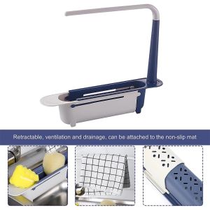 2-In-1 Telescopic Sink Holder Adjustable Drainer Sink Tray Sponge Soap Holder Holder Dish Cloth Hanger for Home Kitchen Holder
