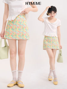 กระโปรงสั้นทรงเอเอวสูงลายดอกไม้ กระโปรงสั้นผู้หญิง ทรงเอ กระโปรงสั้นฤดูร้อน ทรงเข้ารูป ความยาวปกติ ผลิตจากผ้าผสมโพลีเอสเตอร์