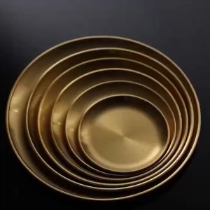 Korean Cuisine Style Stainless Steel Barbecue Disc Cake Plate Steak Round Tray Western High-quality Tableware Supplies