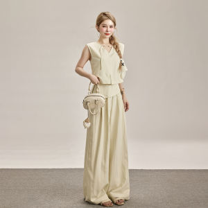 French Elegant Fashion Set Womens Sleeveless Top High Waist Wide Leg Pants Two-Piece Slimming Design Summer New Style