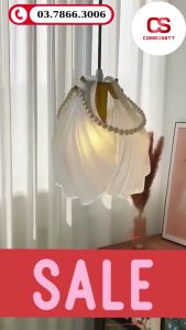 (Tặng dây) Đèn trần hình vỏ sò phối 2 chuỗi hạt ngọc trai lấy cảm hứng nàng tiên cá và biển cả Đèn treo thả trần decor tab đầu giường phòng ngủ đèn 3 chế độ thả trần bàn trang điểm phong cách Bắc Âu 15W - Combosett